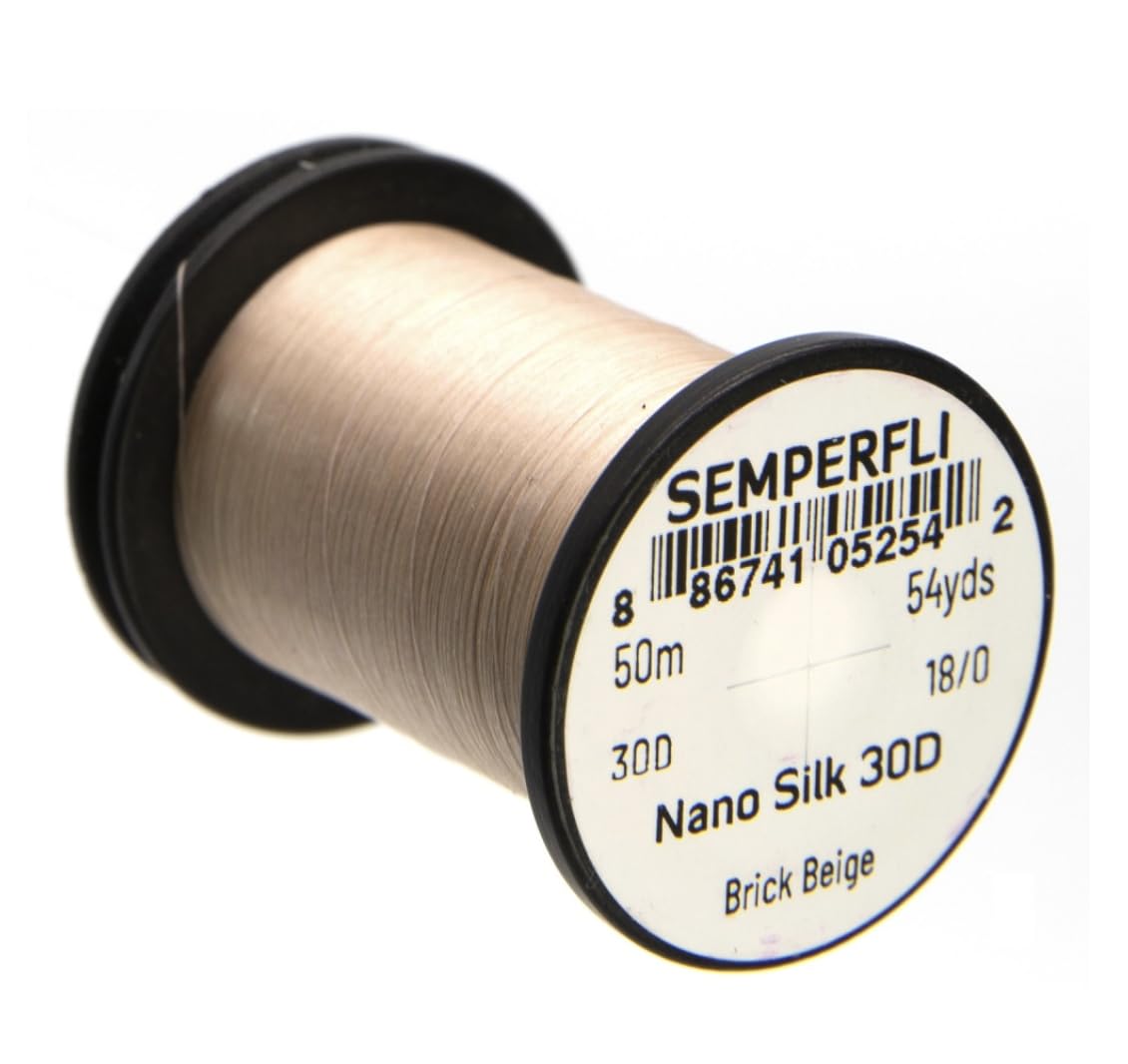 Semperfli Nano Silk Ultra 30D 18/0 thread in brick beige—close-up for micro-ties.