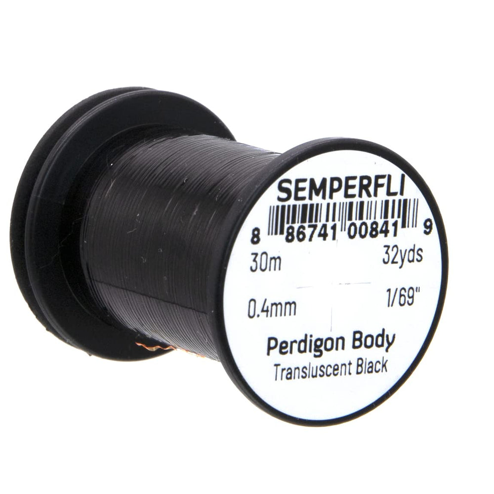 Semperfli Perdigon Body Black spool, ideal for precise, durable perdigon fly construction.