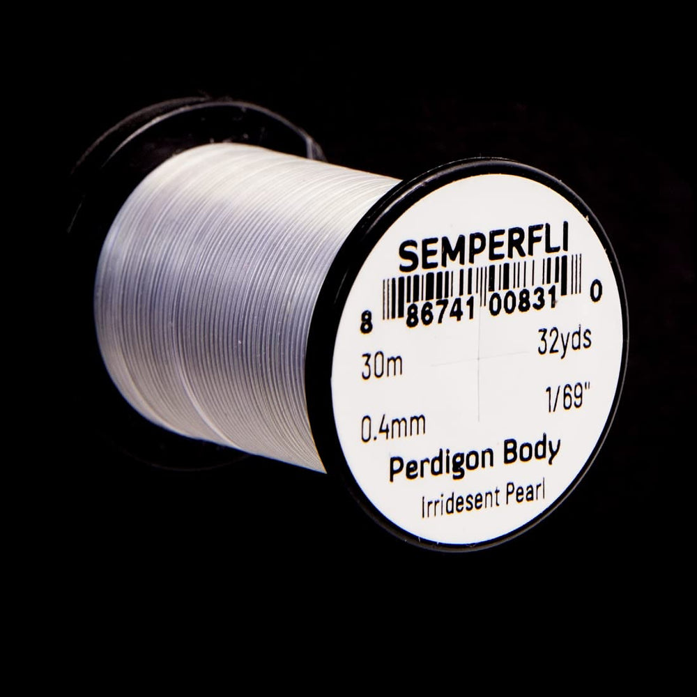 Semperfli Perdigon Body Iridescent Pearl spool shows color-shifting effects for durable fly bodies.