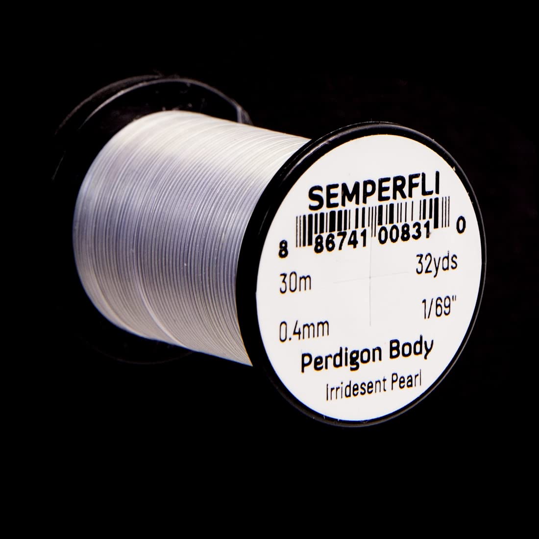 Semperfli Perdigon Body Iridescent Pearl spool shows color-shifting effects for durable fly bodies.