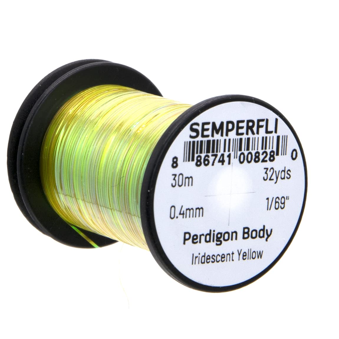 Semperfli Perdigon Body Iridescent Yellow, shimmering fly body for intricate perdigon patterns.