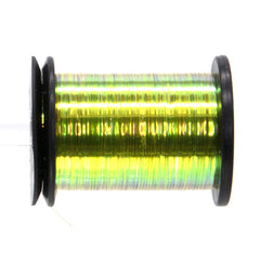 Close-up of Semperfli Perdigon Body Iridescent Yellow showing light-driven color shifts.