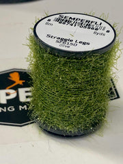 Semperfli Straggle Legs Olive bottle display for leg and hackle detail in fly tying.