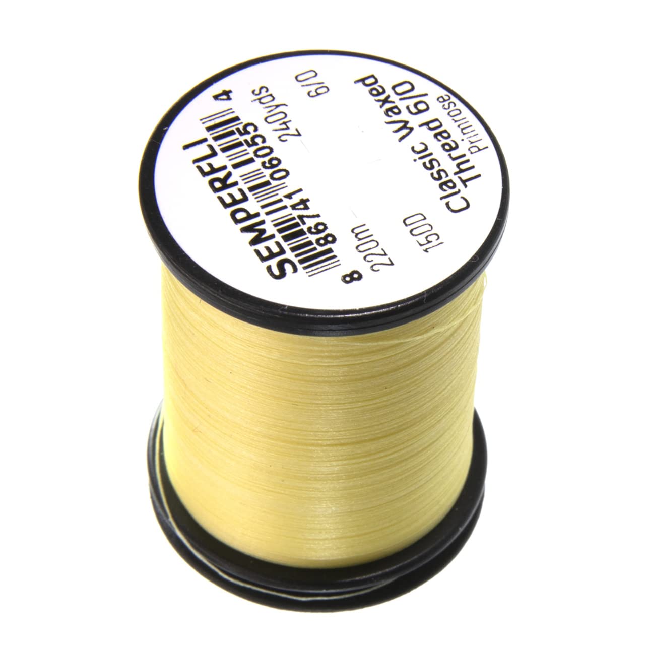 Semperfli waxed thread 6/0 Classic on a spool showing strong grip for fly tying.