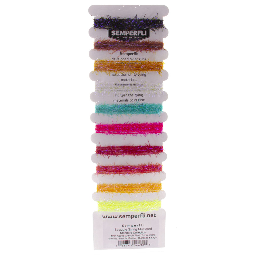 Semperfli Straggle String mixed pack highlighting ultra-fine cores and UV flecks for bodies