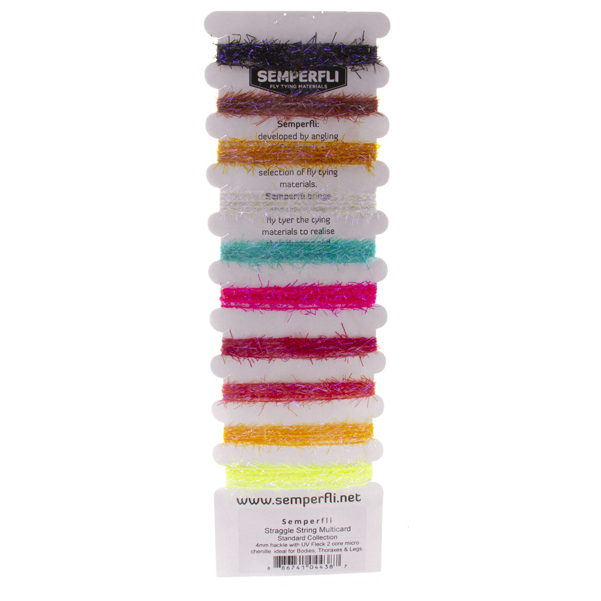 Semperfli Straggle String mixed pack highlighting ultra-fine cores and UV flecks for bodies