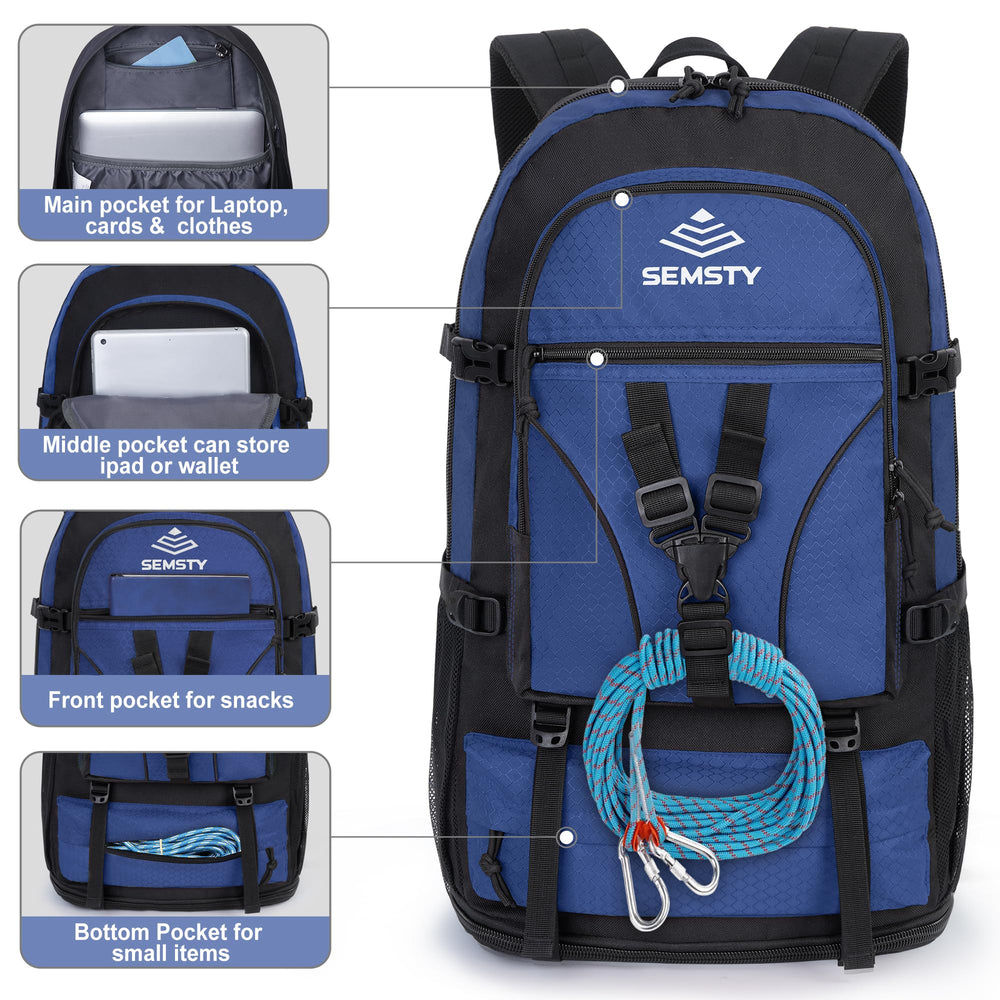 SEMSTY hiking backpack bottom zipper expansion highlights expandable storage option.
