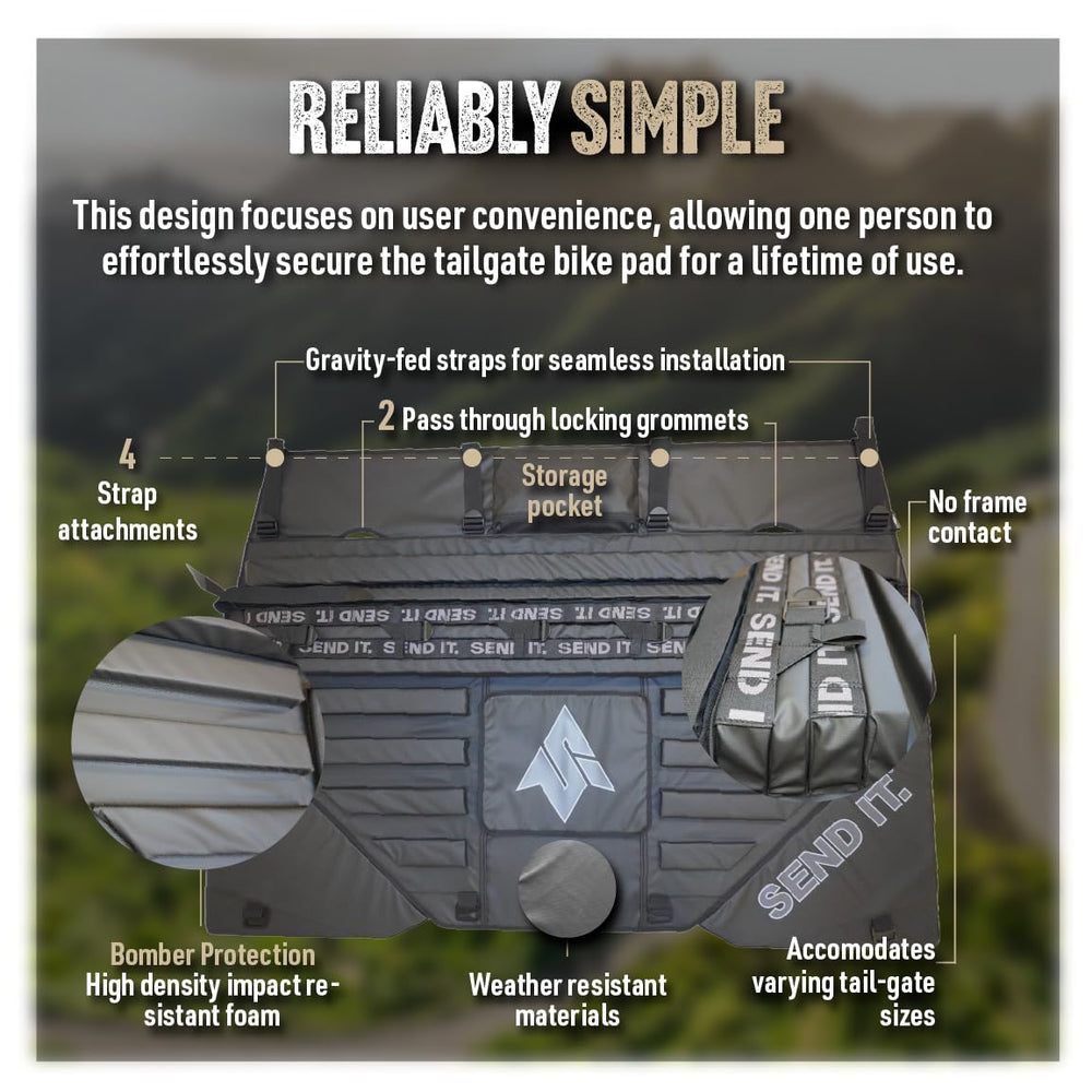 Send It High Roller Tailgate Pad V2 protects bike frames from tailgate contact