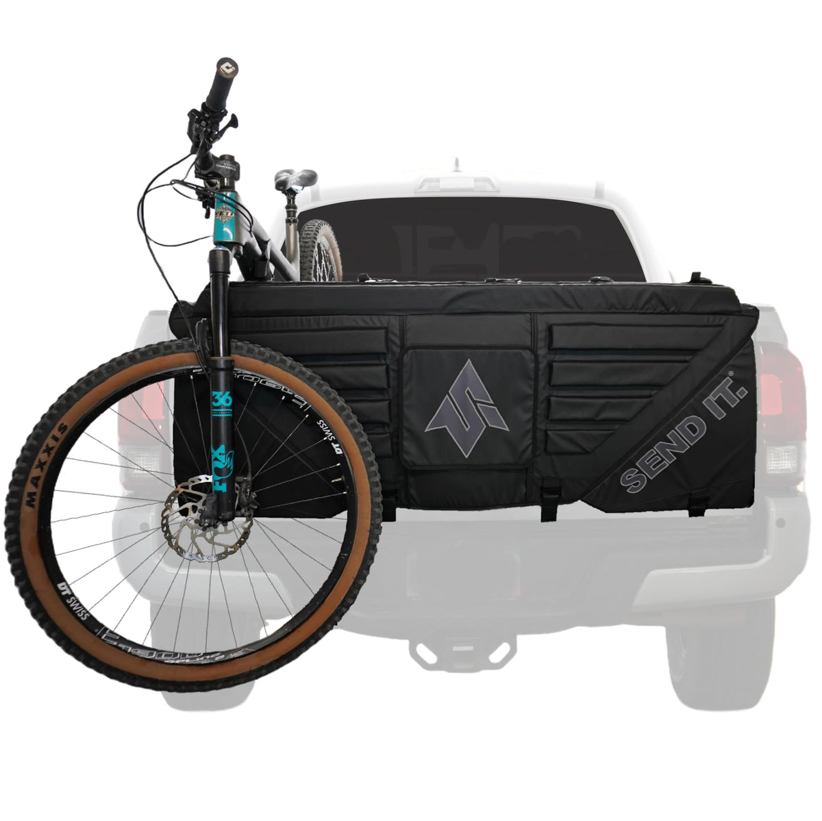 Send It High Roller Tailgate Pad V2 front view showing bike protection