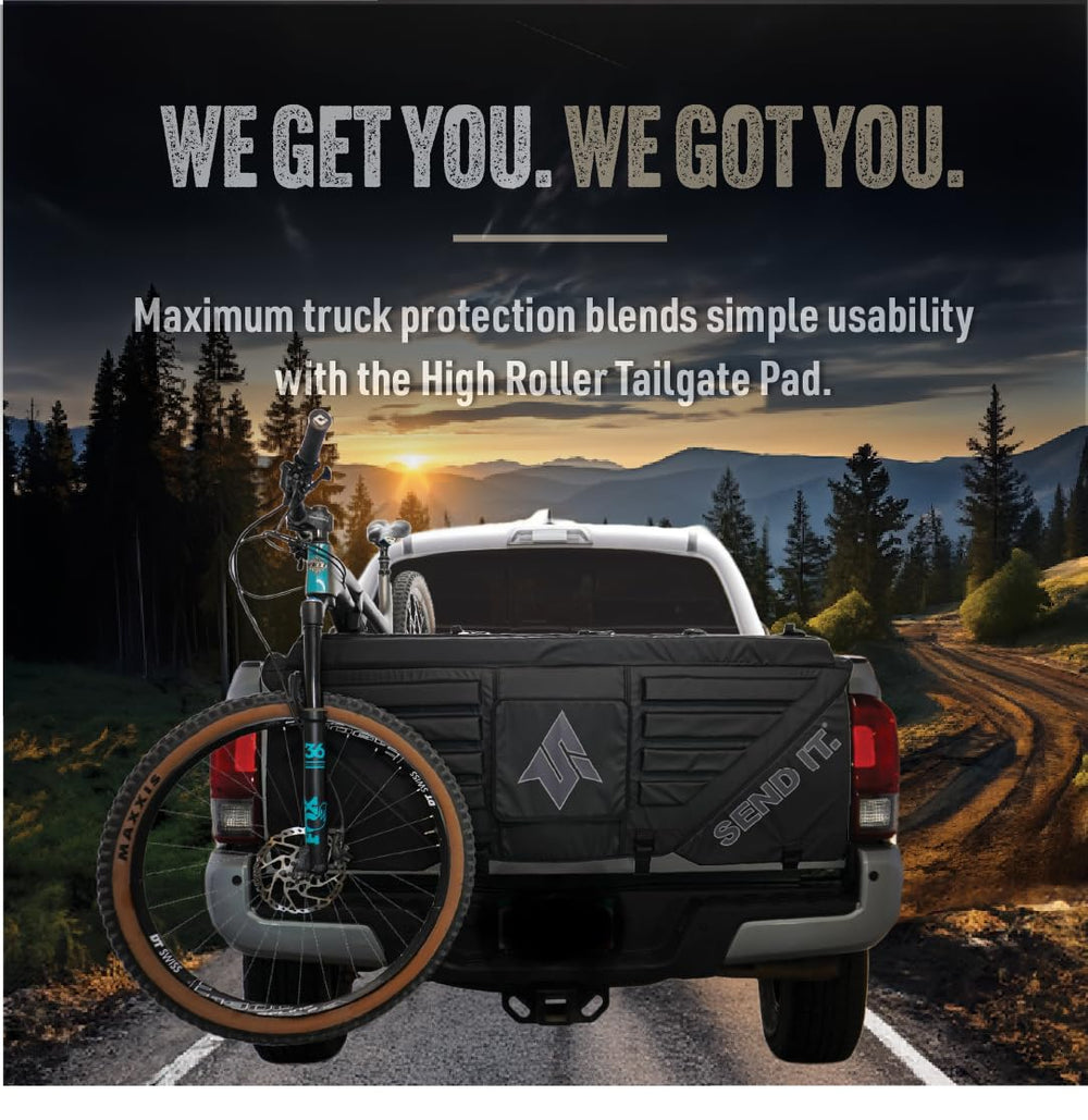 Send It High Roller Tailgate Pad V2 installed on a mid-size truck for secure transport
