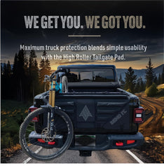 Send It High Roller Tailgate Pad V2 mounted on a truck for bike protection.