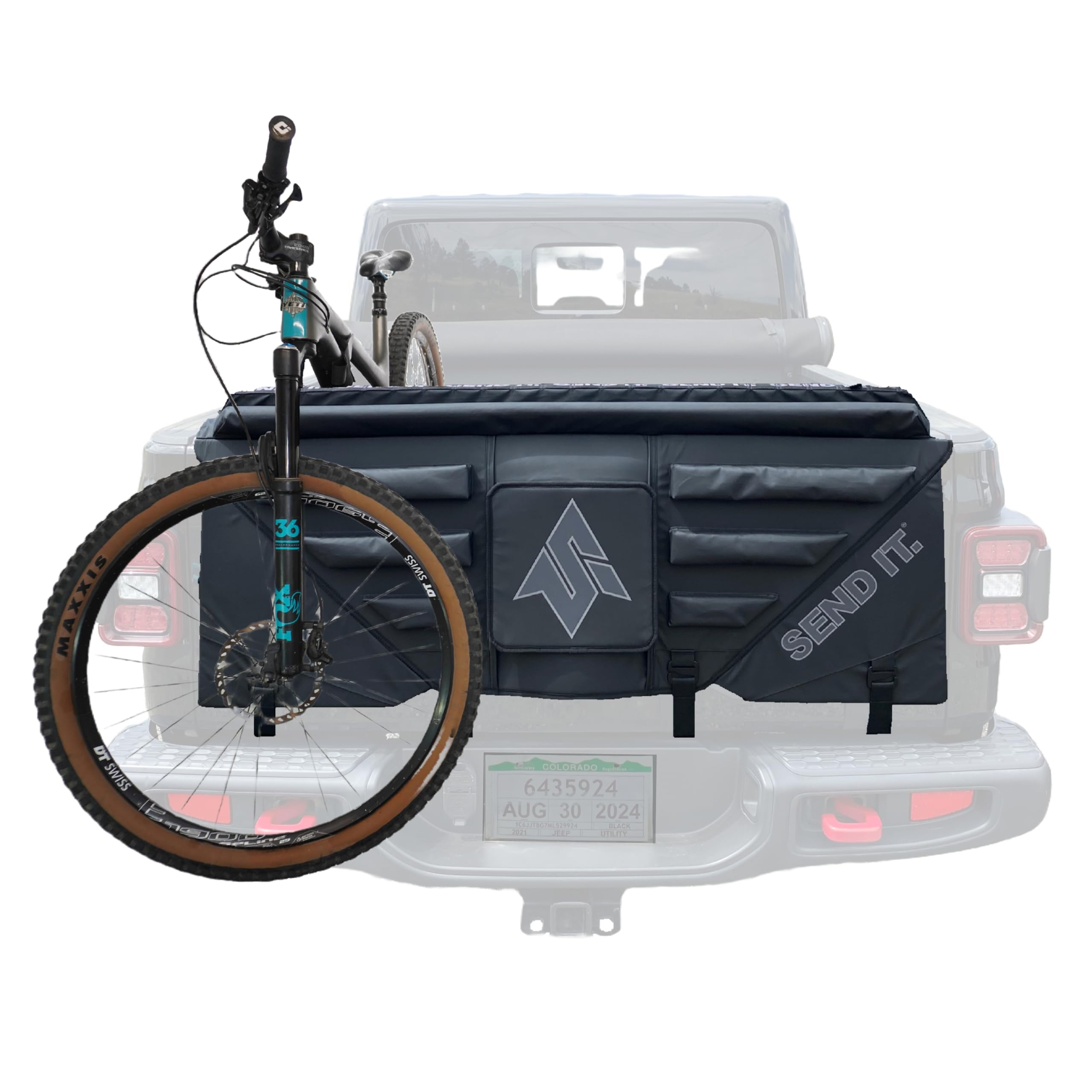 Send It High Roller Tailgate Pad V2 with open window for quick latch access.