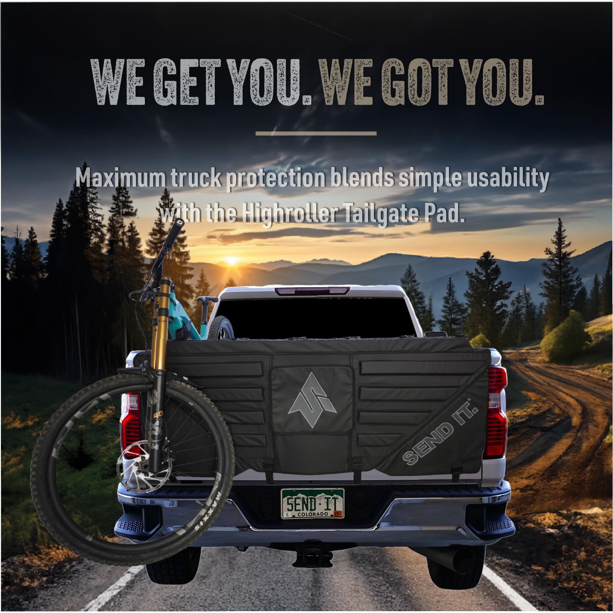 Send It High Roller Tailgate Pad V2 with zippered pockets for easy gear access