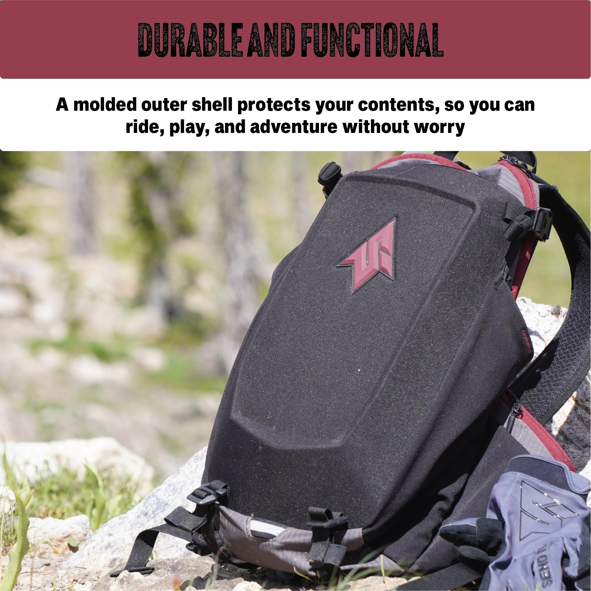 Send It Hydration Backpack Maroon with padded shoulder straps increases comfort on long climbs