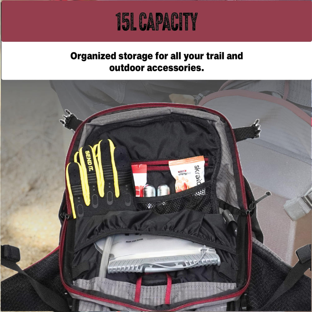 Send It Hydration Backpack Maroon waist belt keeps load steady