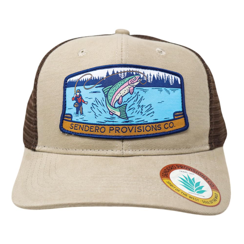 Sendero Provisions Co fly fisher adjustable snapback hat front view for all-day outdoor wear