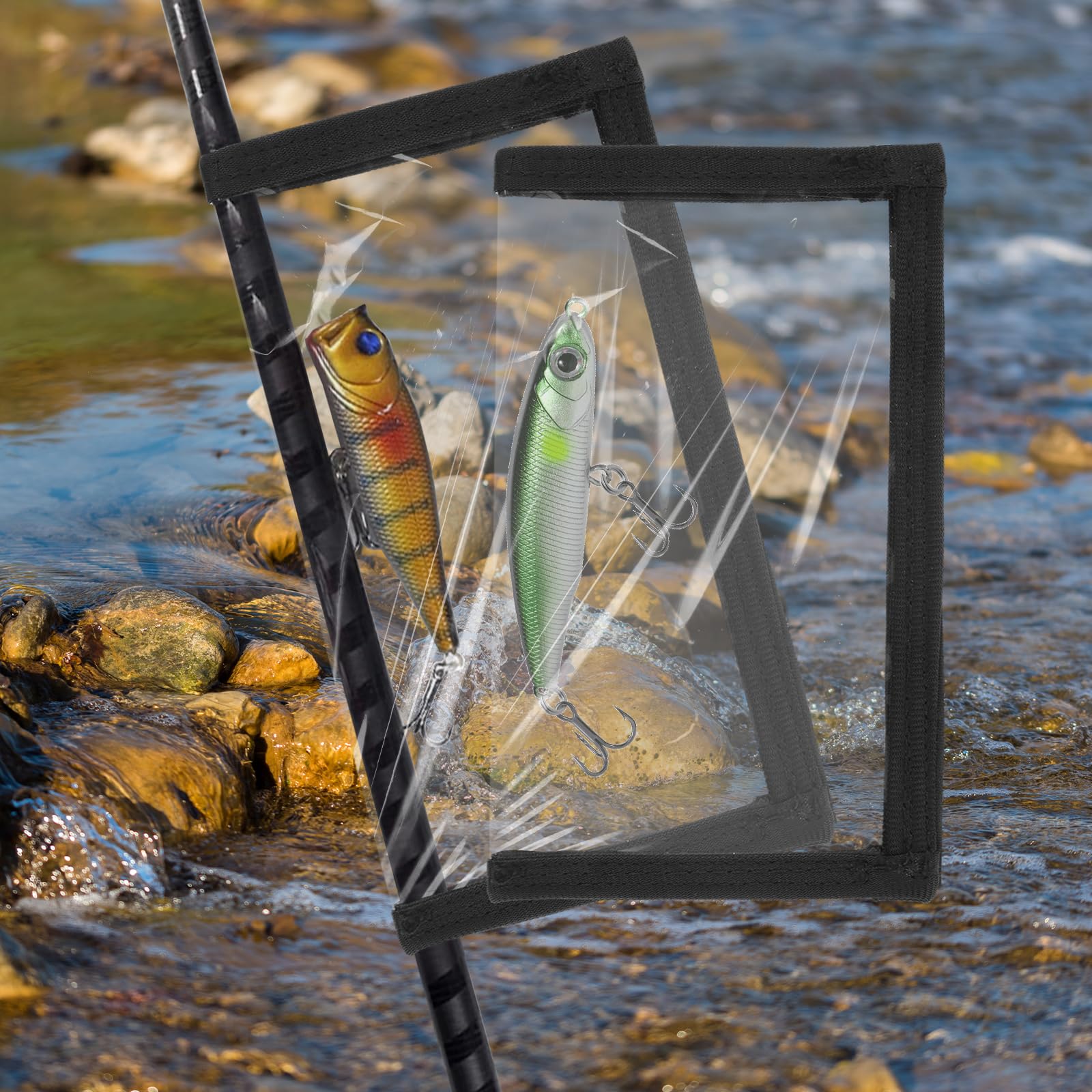 Flat lay of SENENQU lure wrap set on white surface
