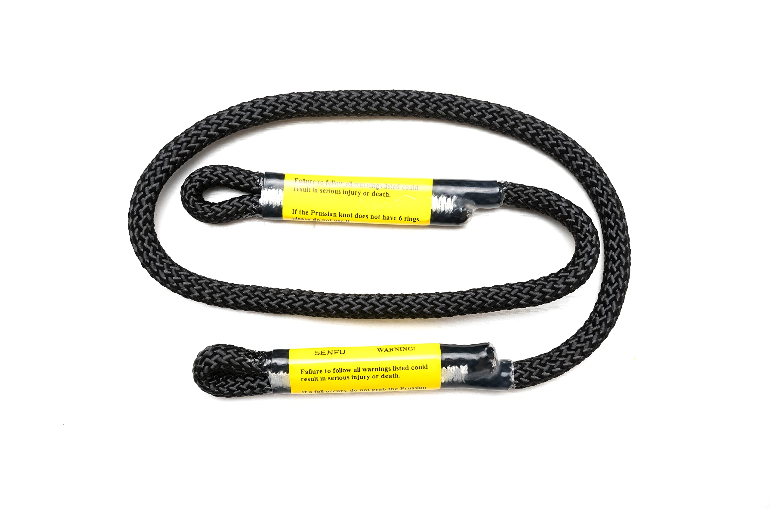 SENFU tree stand lifeline with carabiners demonstrated for secure attachments.