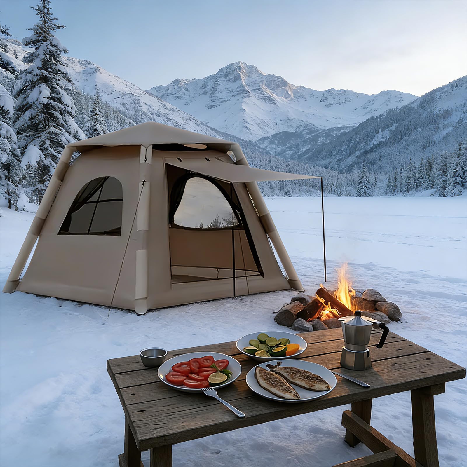 SENLEETO inflatable tent with pump for quick setup.
