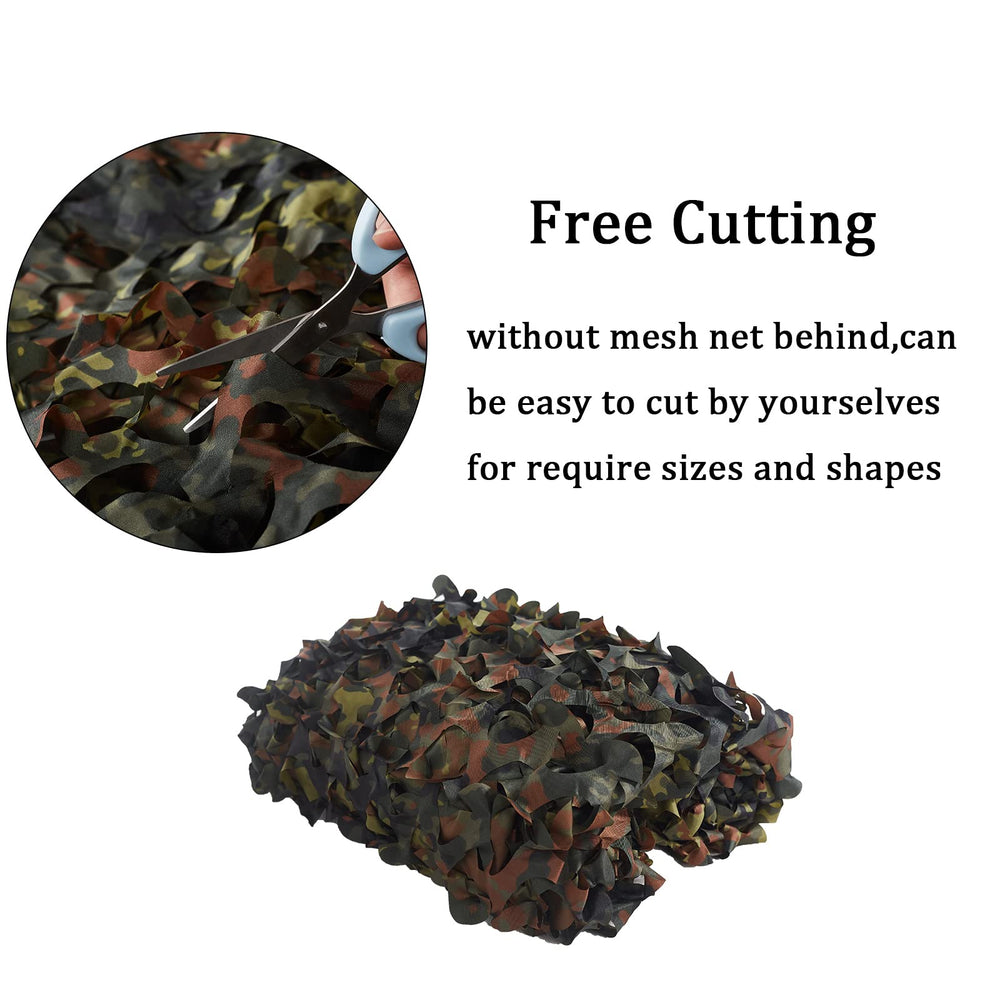Senmortar free-cutting camo netting example demonstrates easy sizing with cable ties for custom fits.