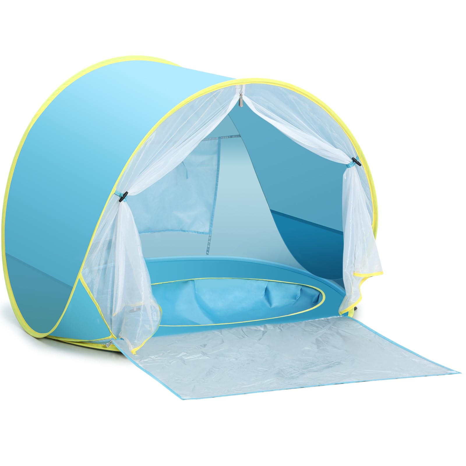 Senodeer baby beach tent pops up quickly for easy setup by the shore.