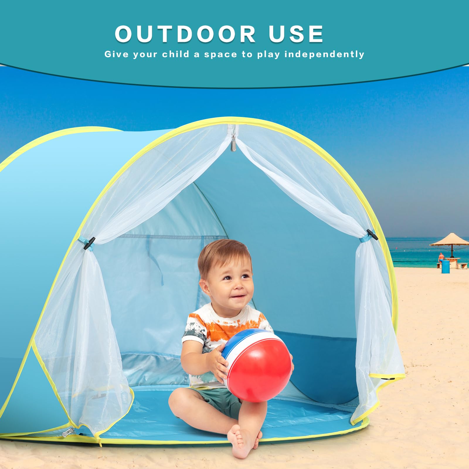 Senodeer baby tent features mesh windows for breeze and privacy.