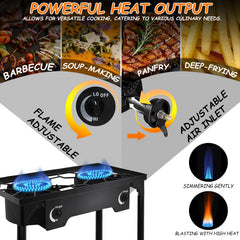 Senrob independent burner control knobs for precise heat management.
