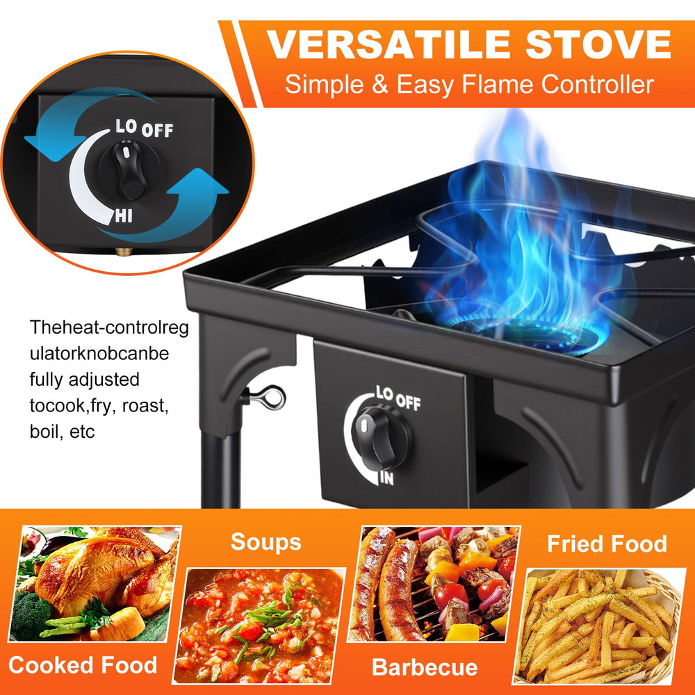 Senrob stove at campsite with adjustable flame for boiling