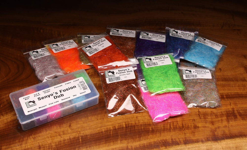 Senyo's Fusion Dubbing Rainbow — translucent fibers ideal for nymphs and streamers, enhancing color and texture in dubbing loops.