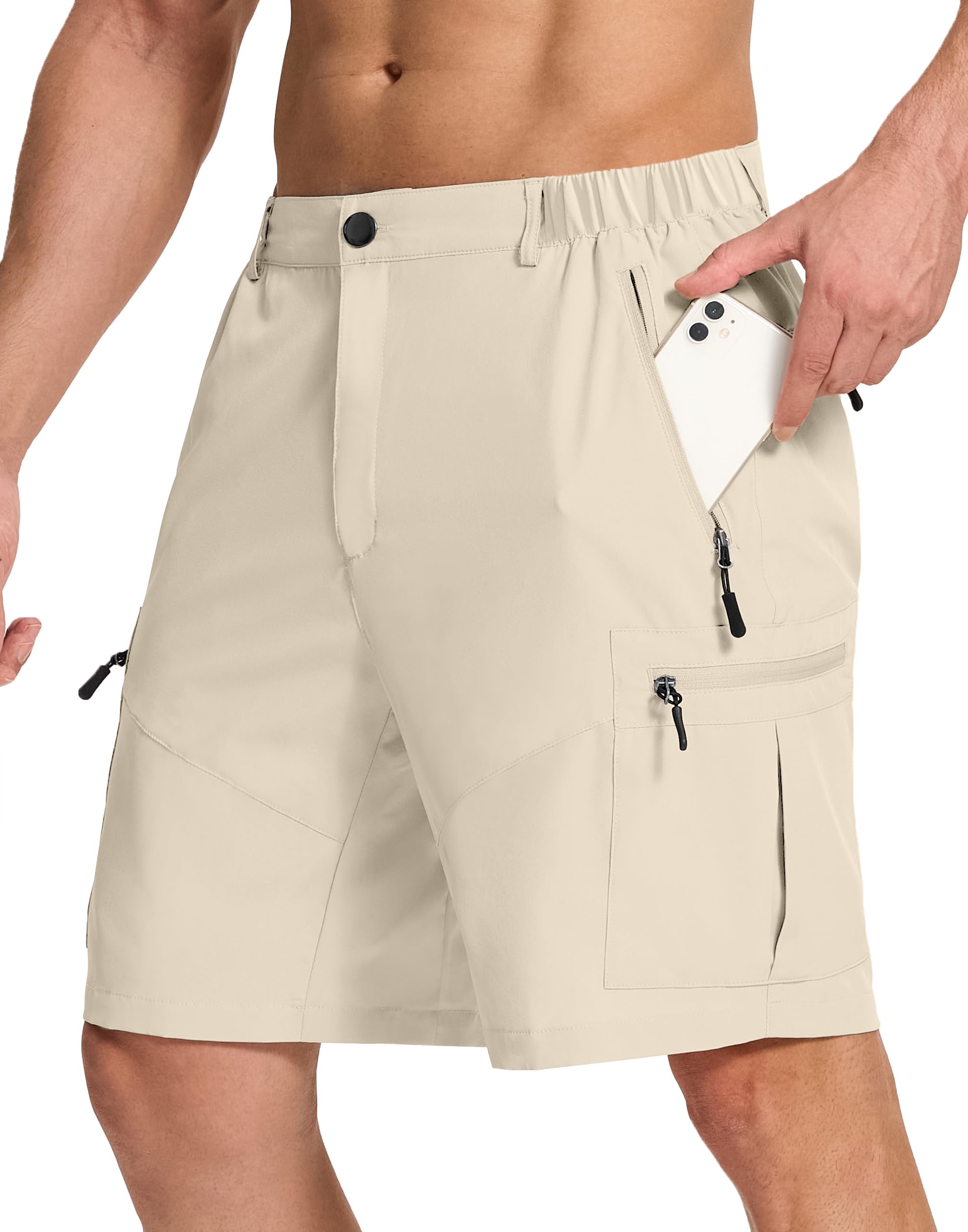 SERAMY mens hiking cargo shorts front view with six pockets for secure storage