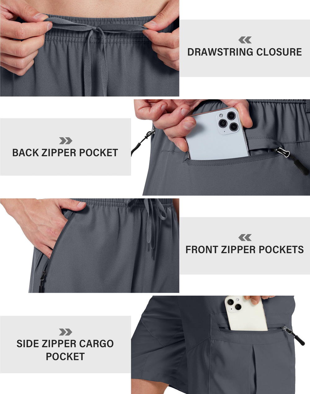SERAMY men's hiking shorts in dark grey for versatile outdoor styling