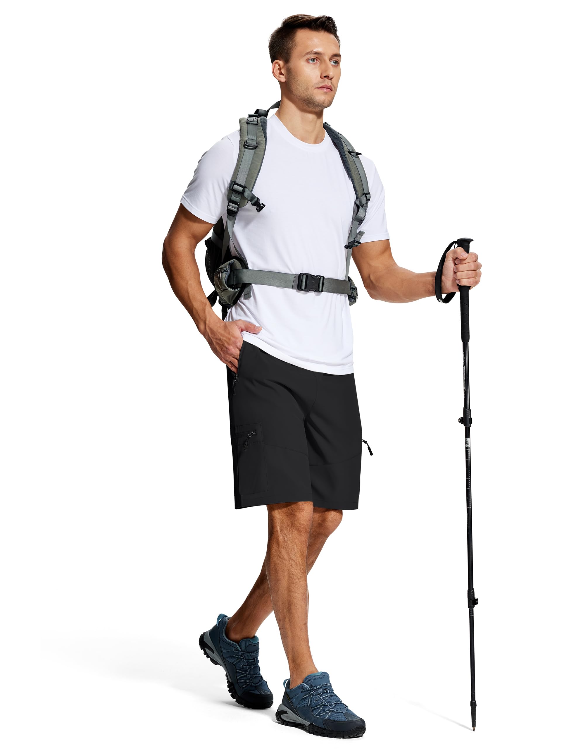 SERAMY men's hiking shorts drawstring waist close-up showing adjustable fit.