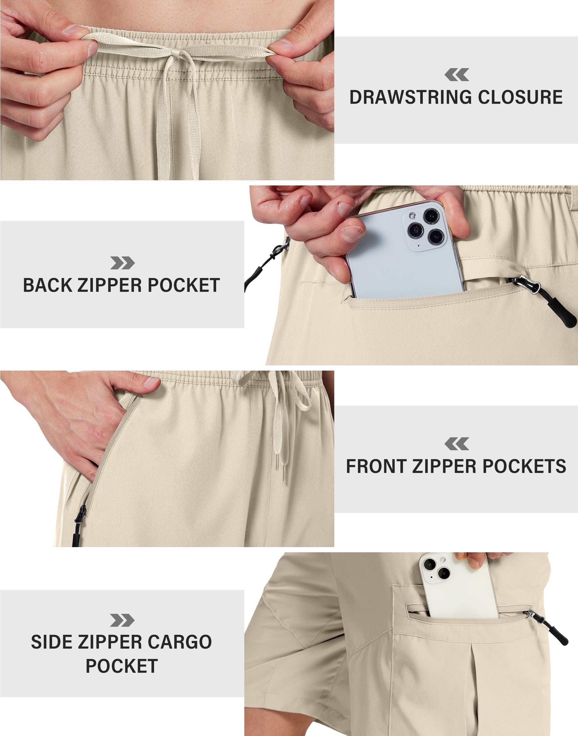 SERAMY men's hiking shorts elastic drawstring provides a customizable fit