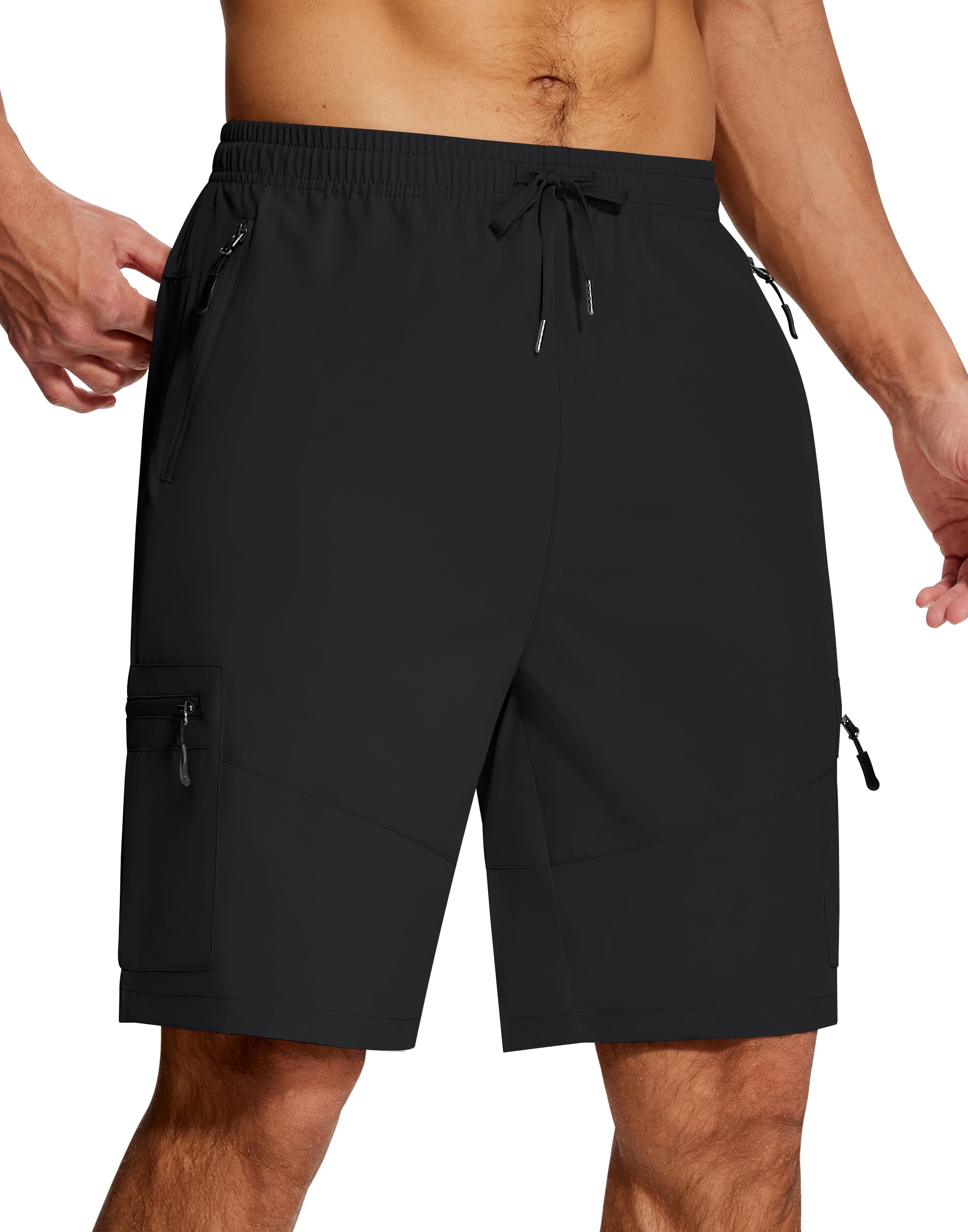 SERAMY men's hiking shorts fabric close-up highlighting lightweight quick-dry performance.