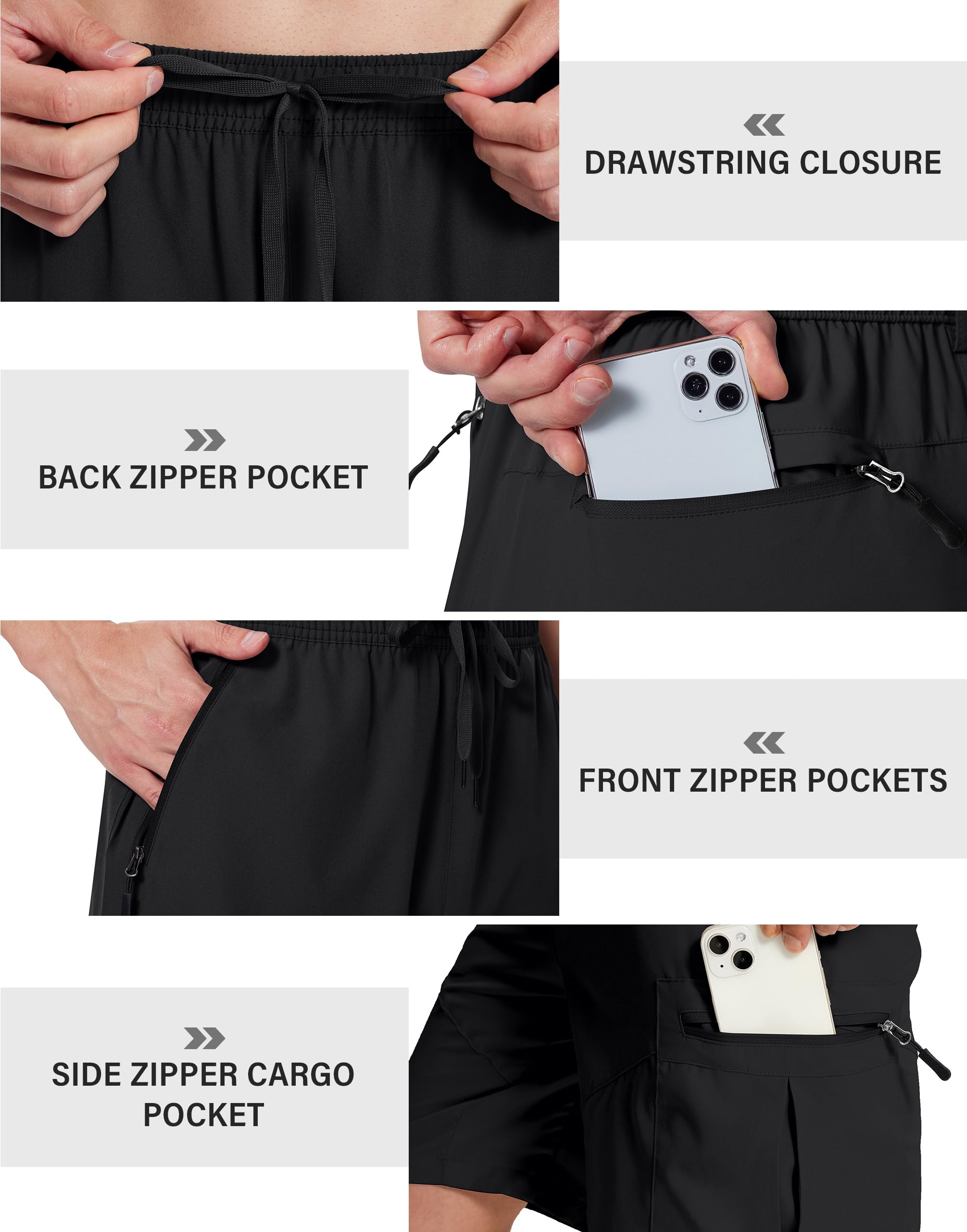 SERAMY men's hiking shorts UPF 50+ water-resistant fabric for outdoor protection.
