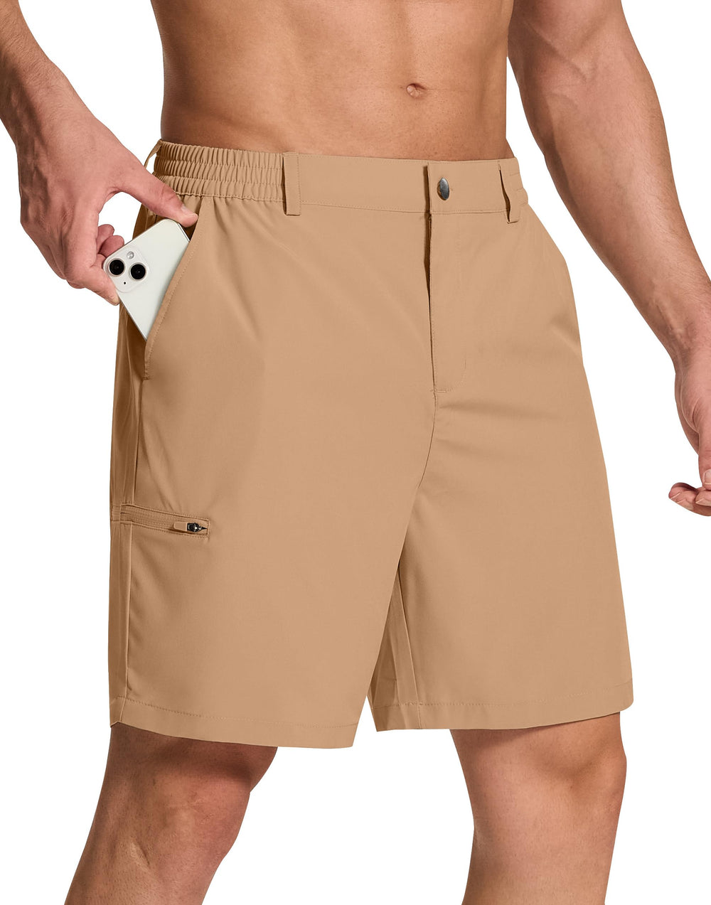 SERAMY men's stretch golf short with six pockets for on-course organization.