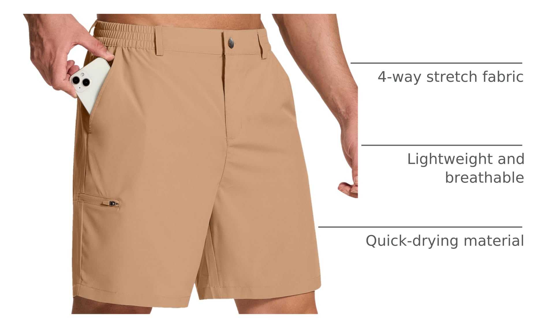 SERAMY UPF 50+ and water-repellent shorts protect from sun and light moisture.