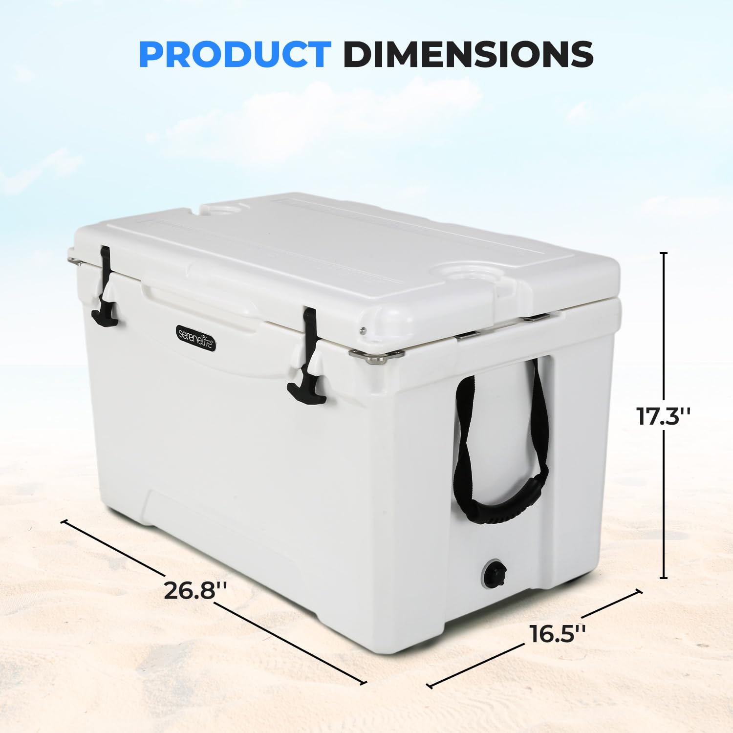 SereneLife 50QT cooler drain plug close-up for leak-free drainage