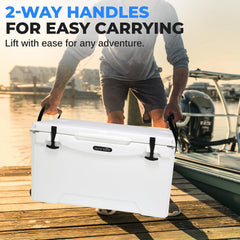 SereneLife 50QT cooler lid open, spacious interior for drinks and snacks
