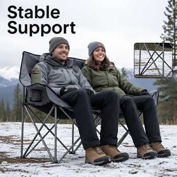SereneLife camping loveseat by campfire at night for cozy moments