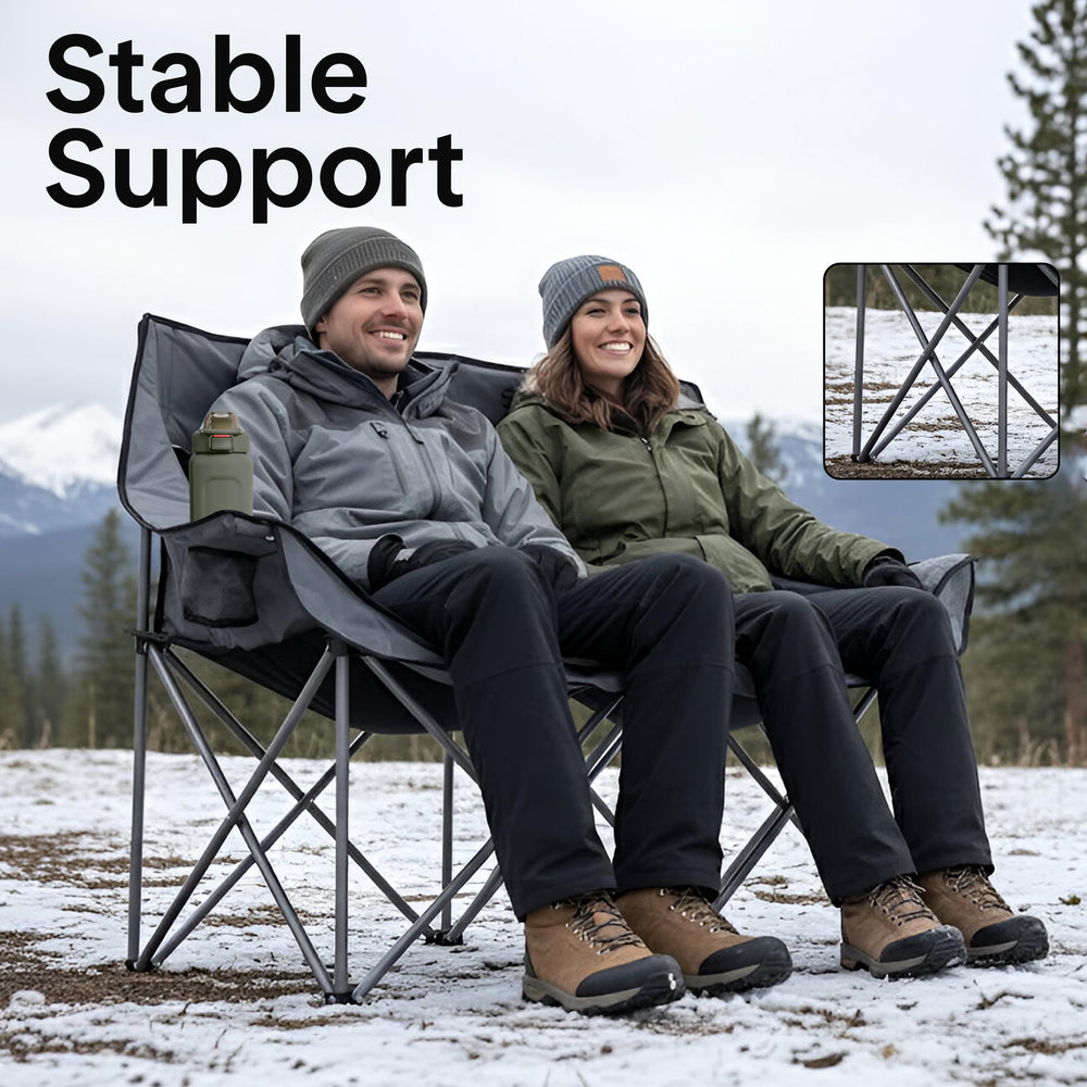 SereneLife camping loveseat by campfire at night for cozy moments