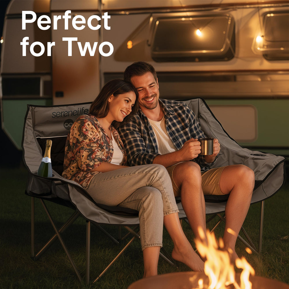 SereneLife camping loveseat folded in carry bag for easy travel