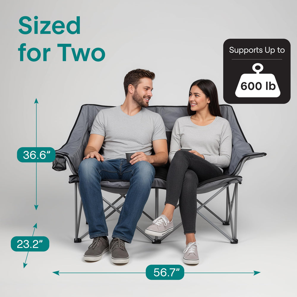 SereneLife camping loveseat side pocket closeup with essentials handy