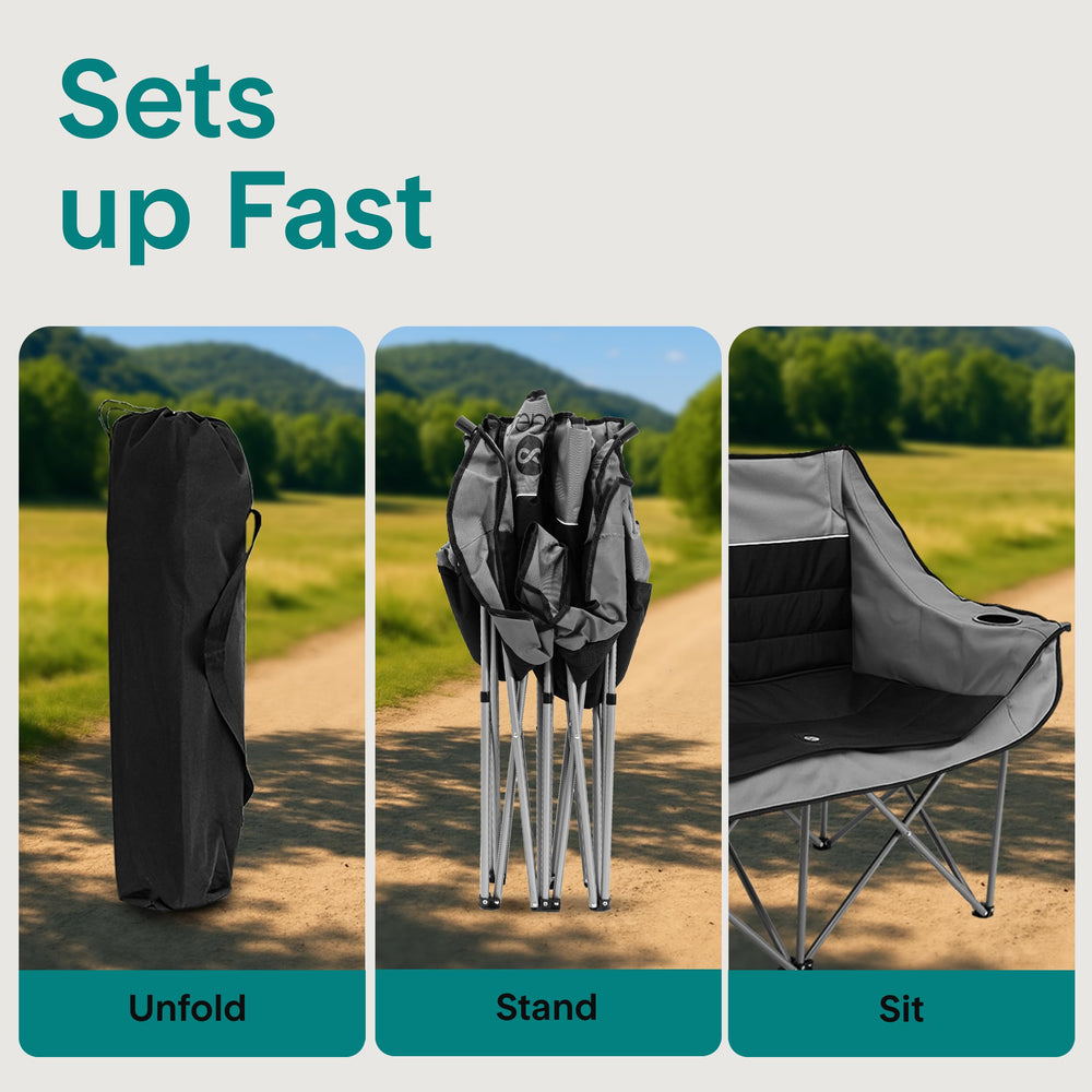 SereneLife camping loveseat at tailgate scene for shared seating
