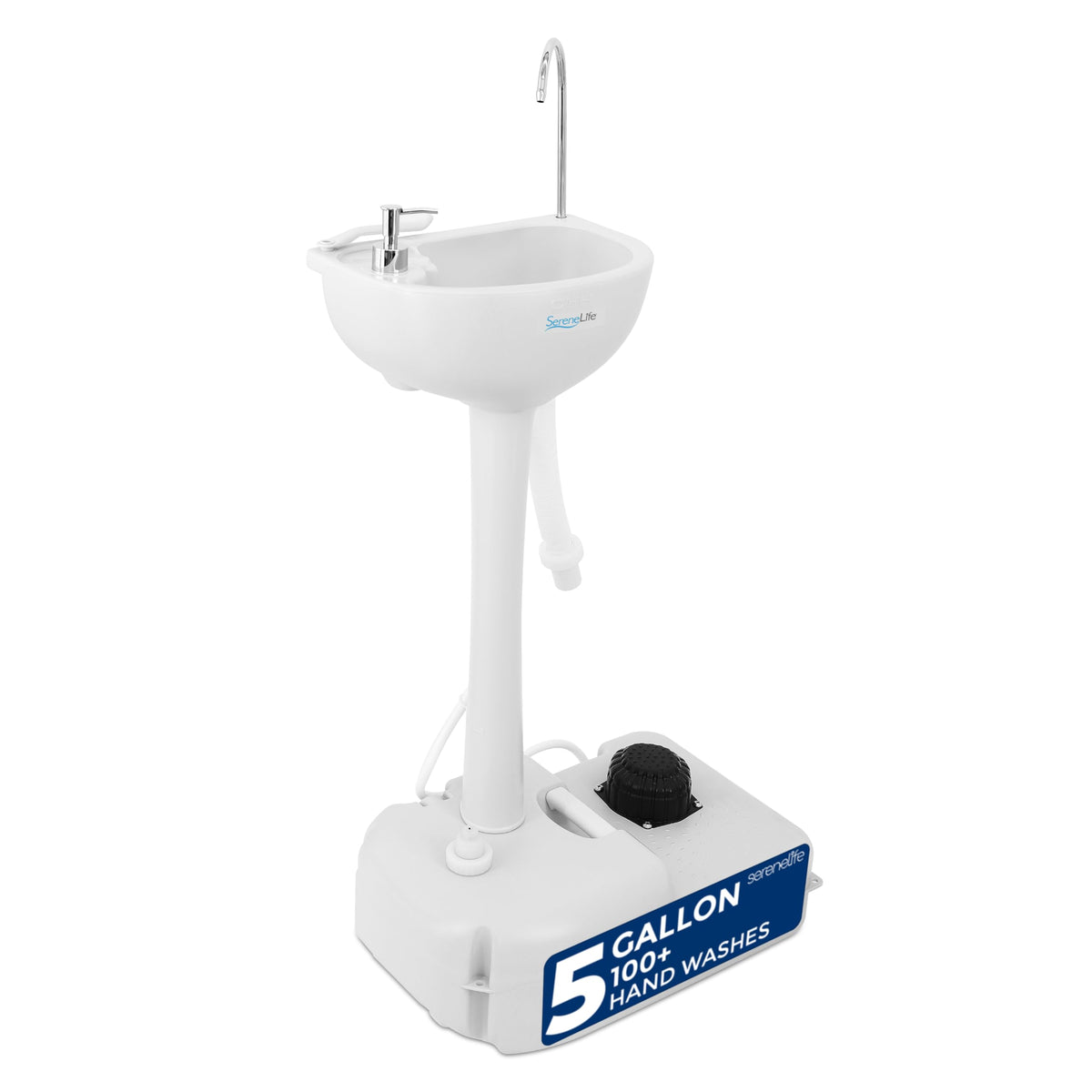 SereneLife camping sink 19L tank ready for outdoor handwashing.