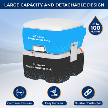 SereneLife detachable waste tank allows quick, clean emptying on trips.