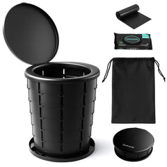 SereneLife foldable camping toilet seat in compact flat-pack for easy car storage.