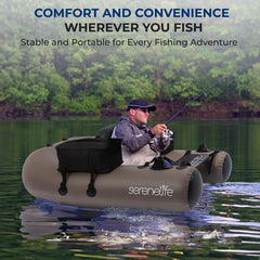 SereneLife PVC belly boat front view highlighting high capacity and stability