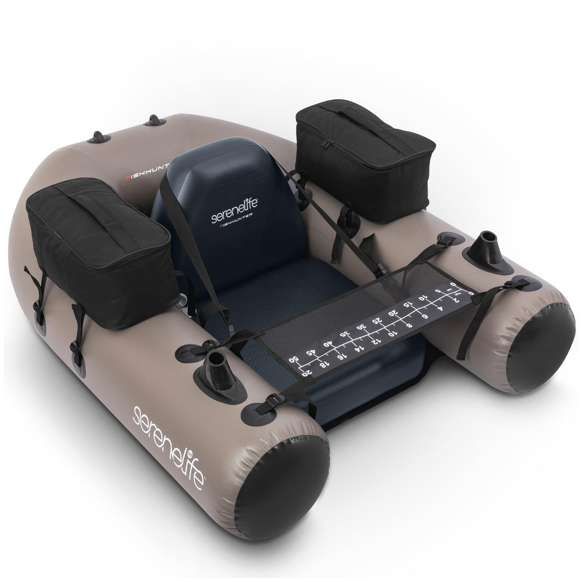 SereneLife inflatable float tube side view with rod holders for hands-free angling