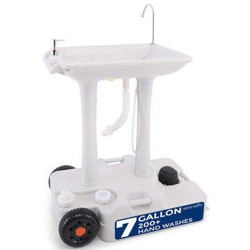 SereneLife portable camping sink with 30L tank for extended outdoor washing at campsites.
